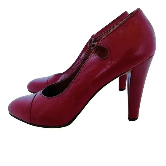 YSL Yves Saint Laurent Vintage Dark Red Leather Pumps Heels Pumps Size 8 US - Picture 1 of 13